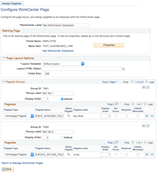 Configure WorkCenter Page in PeopleSoft
